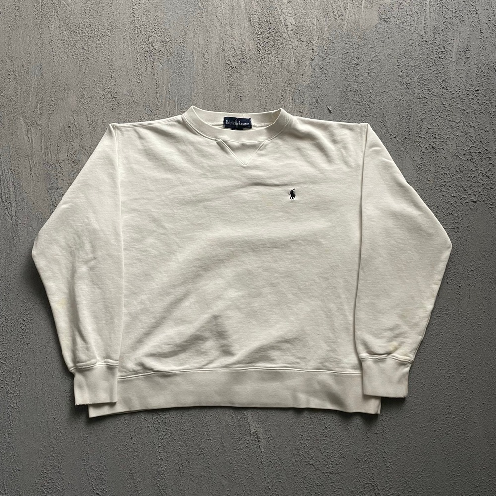 Vintage Ralph Lauren Sweatshirt Mens Large White 90s V-Insert Pullover